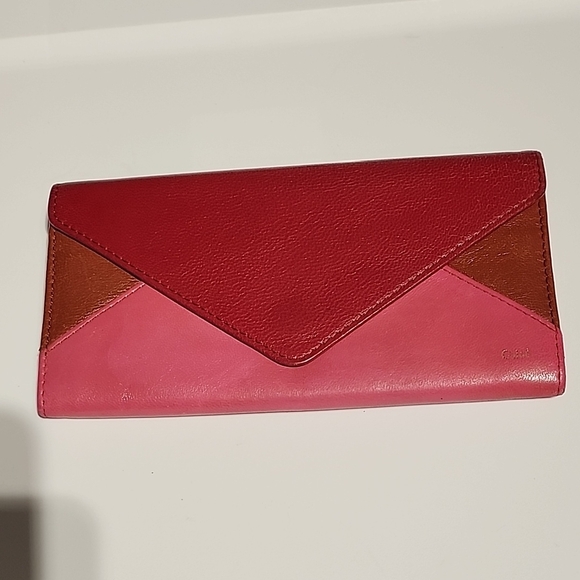 Chloe Red And Pink Color Block Wallet